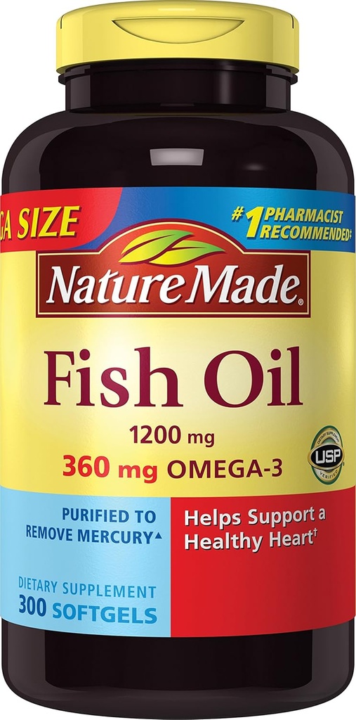 Natur laget 1200mg av Fish Oil, 2400 per servering, 360mg omega-3, 300 Softgels, 300 Count (Pack of 1)