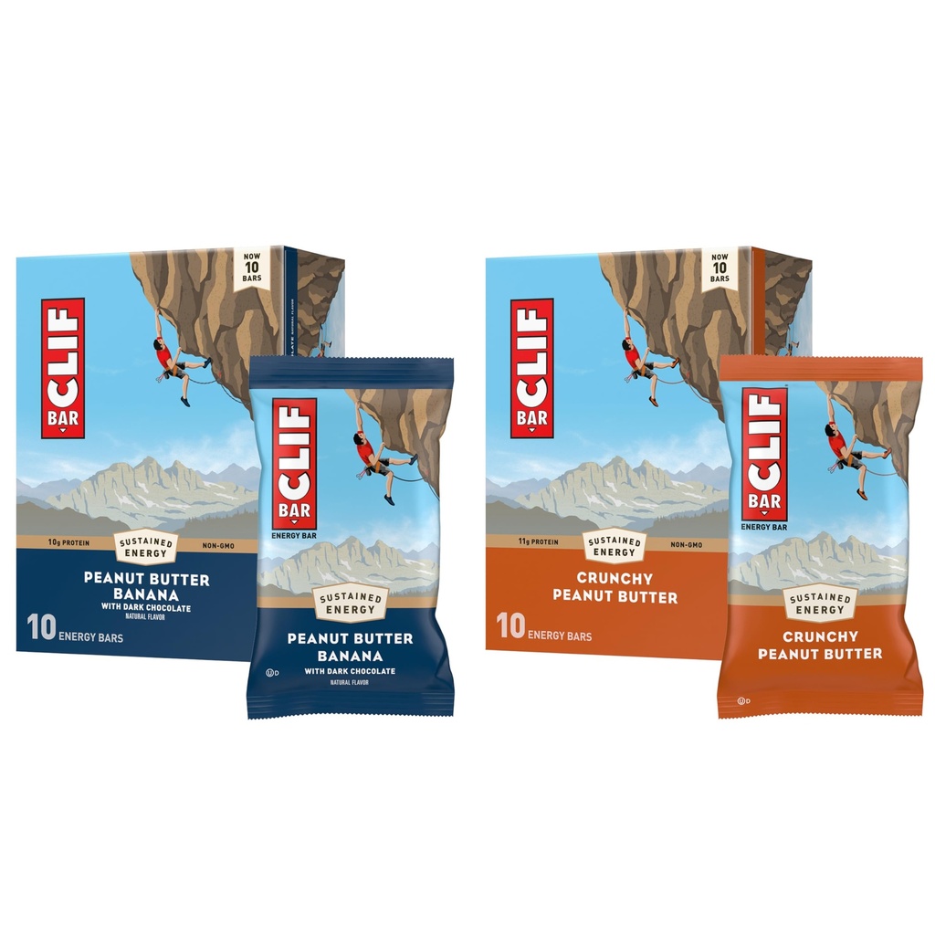 CLIF BAR - Energiprotein Barer - Crunchy Peanut Smør og Peanut Smør Banana med mørk sjokolade - Variety Pack - laget med organisk havre - Energibarer - Ikke-GMO - (20 Pack)