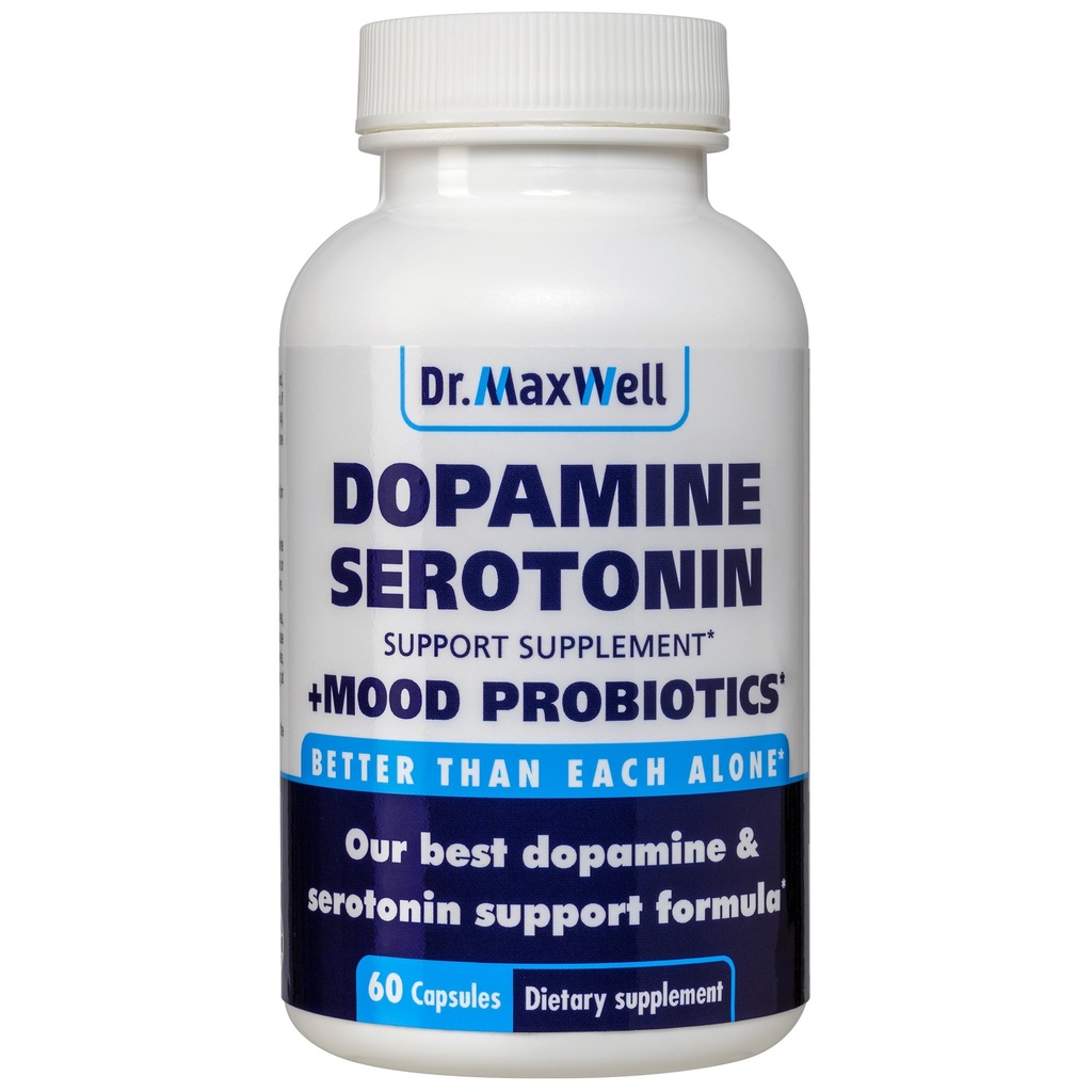 Serotonin og Dopamin Supplements med Mood Probiotic, 5in1 Støtte for (1) Dopamin (2) Serotonin (3) Mood (4) Avslapping (5) Fokus og hjerne, 60 kapsler