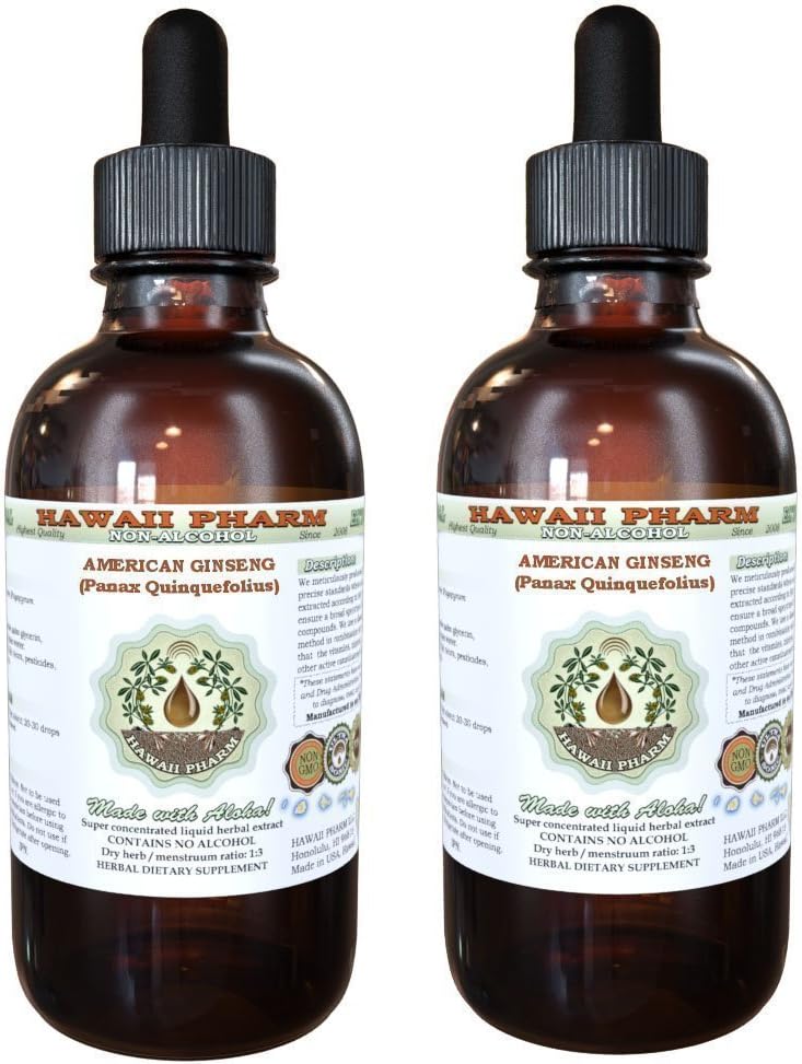 Amerikansk Ginseng alkohol-fri flytende ekstrakt, Ginseng (Panax Quinquefolius) tørket Root Glycerite Hawaii Pharm Naturlig Herbal Supplement 2x4 oz