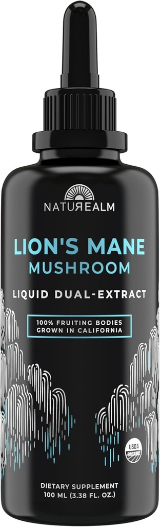 Naturalm Lions Mane Mushroom flytende tinktur Supplement - Fokus, minne og hjerne helse, vegansk, ikke-GMO - organiske fruktstoffer, 2 måneders forsyning
