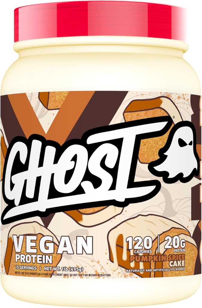 GHOST Vegansk Protein pulver, Pumpkin Spice Cake - 1LB Tub, 20G av Protein - Plantebaserte Pea, Organisk Pumpkin & Watermelon Seed Protein Blanding - Flavored Post Workout Shakes - Soja & Glutenfri