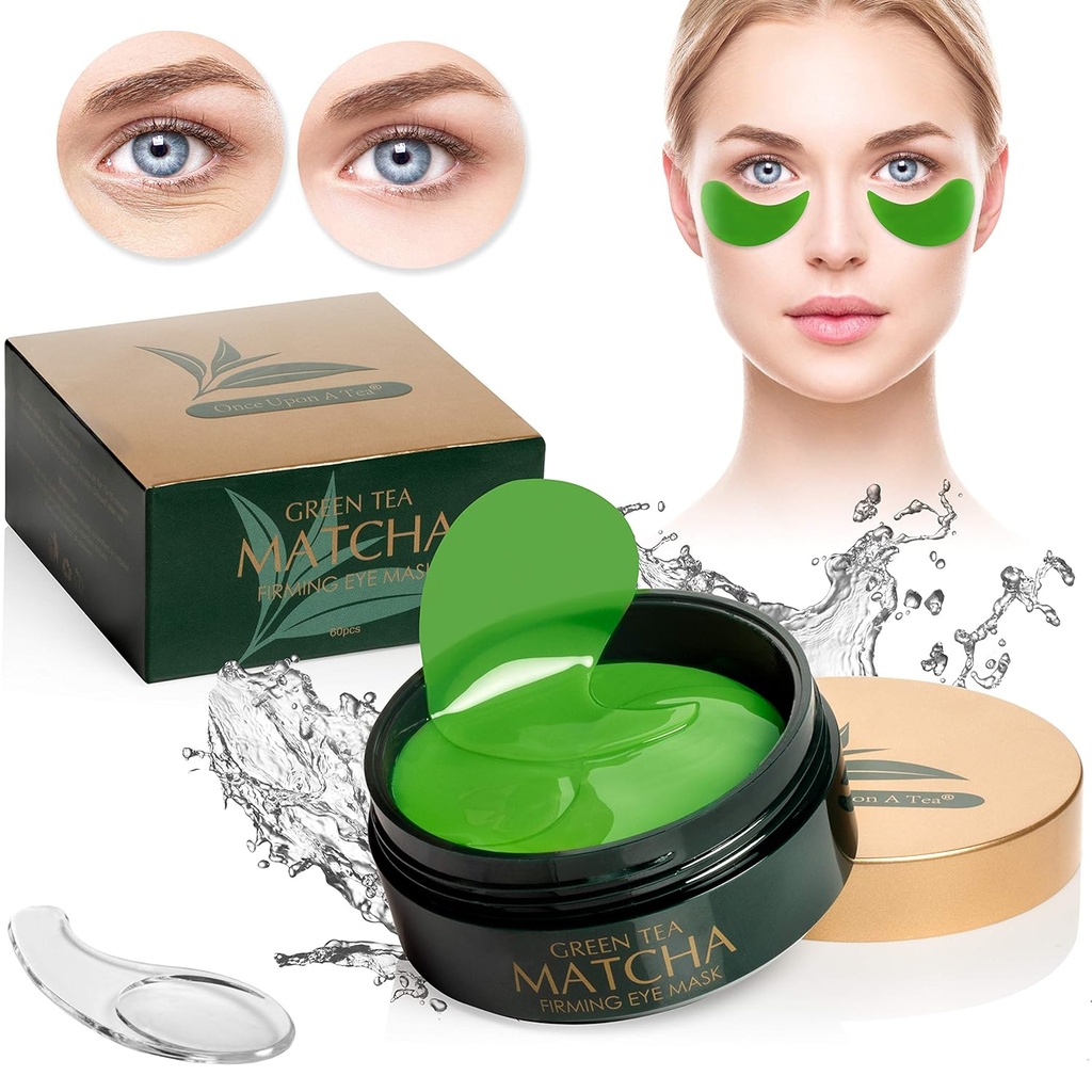 Grønn te matcha firming øyemaske, 30 par kollagen lapper for fine linjer, krybber, under øyeposer og puffy øyne behandling, ansikt gel pads som redusere tegn på aldring
