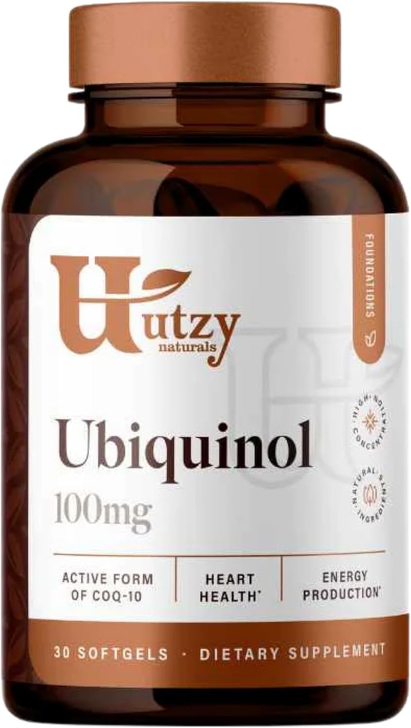 Utzy Naturals Ubiquinol | 100 mg | høy absorpsjon Patentert CoQ-10 (Kaneka®) | Hjernehelse og energistøtte | Laget i USA | 30 Softgels