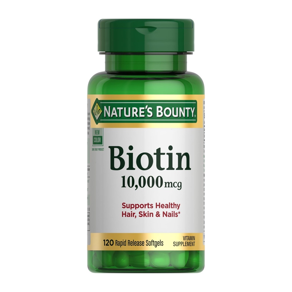 Naturens Bounty Biotin Håret og neglene vitaminer, støtter sunn hår, hud og negler, 10.000 mhg, 120 mhg (pakke med 1)