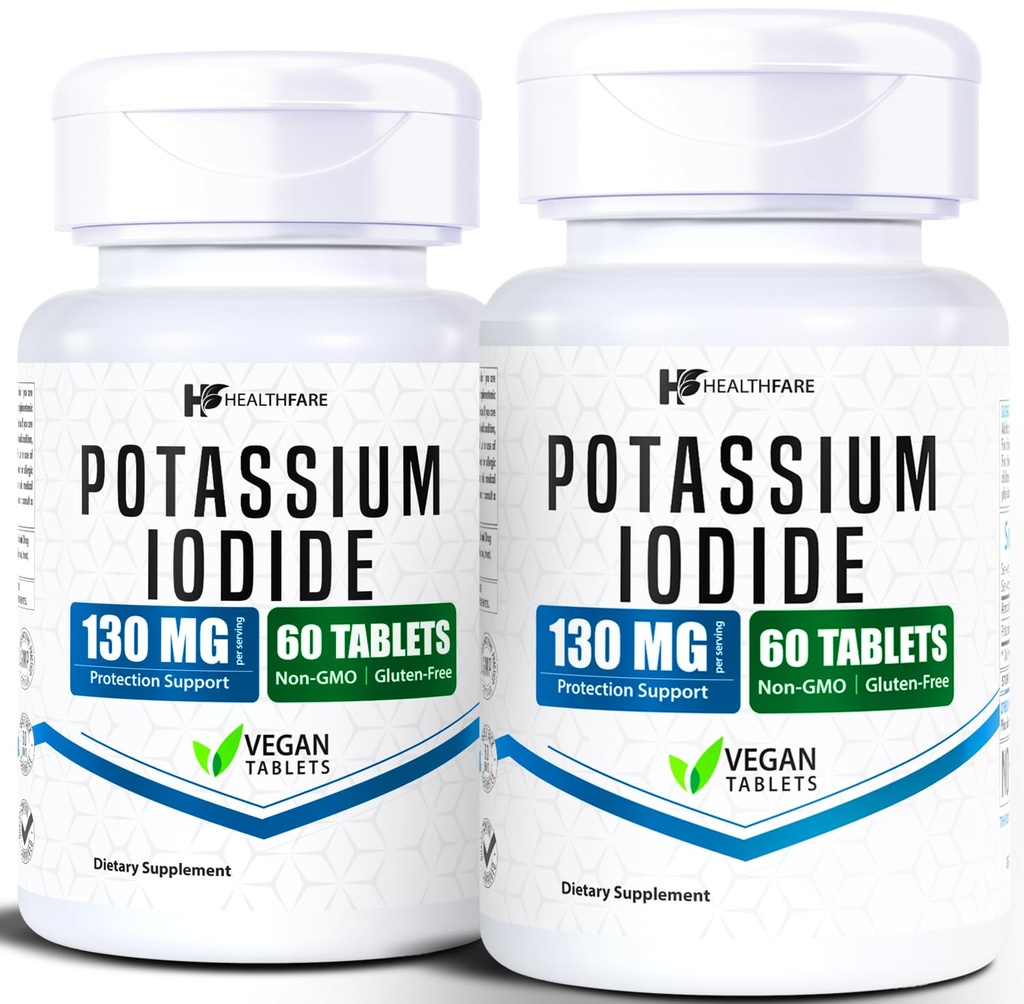 HealthFare Kalium jodide tabletter | 130 mg | 120 raske dissolve tabletter (2 pakke) | Ki piller | lang holdbarhet | Ikke-GMO