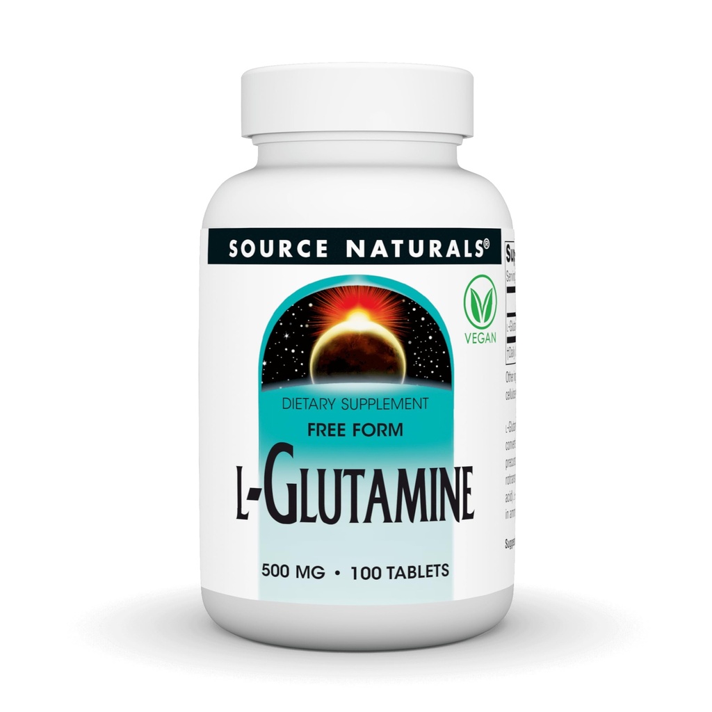 Kilde Naturals L-Glutamine, gratis form aminosyre som støtter metabolsk energi*, 500 mg - 100 tabletter