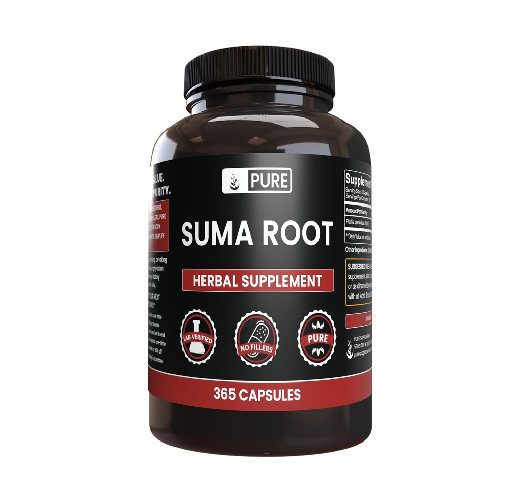 PURE ORIGINAL INGREDIENTS Suma Root (365 Capsule), Ingen magnesium eller Rice Fillers, alltid ren, Lab verifisert