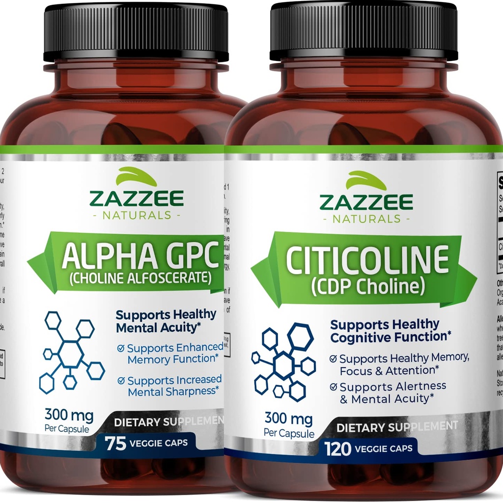 Zazzee Citicoline CDP Choline kapsler og Alpha GPC Choline Kapsler