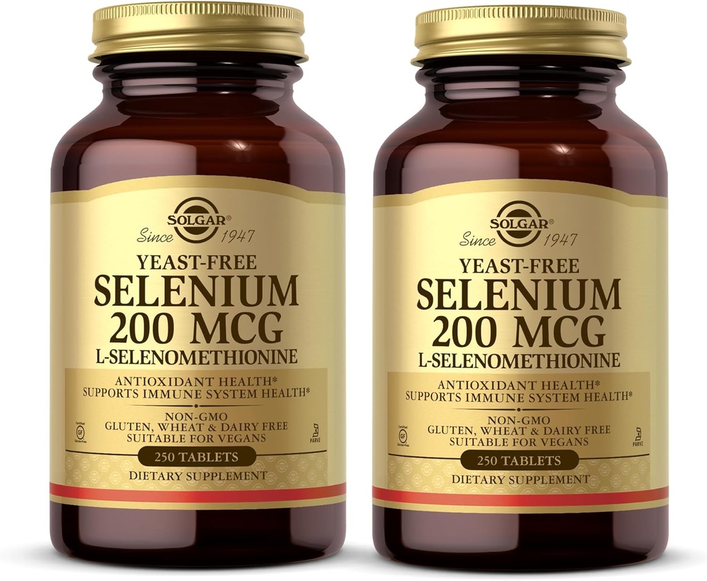 Solgar Yeast-Free Selen 200 mcg - 250 tabletter, pakke med 2 - Støtter antioksidant og immunsystem helse - ikke-GMO, Vegan, Glutenfri, Dairy Free, Kosher - 500 Total Services