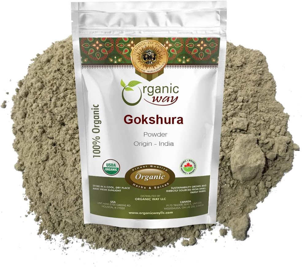 Organic Way Gokshura pulver (Tribulus terrestris) - Økologisk & Kosher Certified | Rå, Vegansk, Ikke GMO & Glutenfri | USDA Certified | Opprinnelse - India (1LBS/ 16Oz)