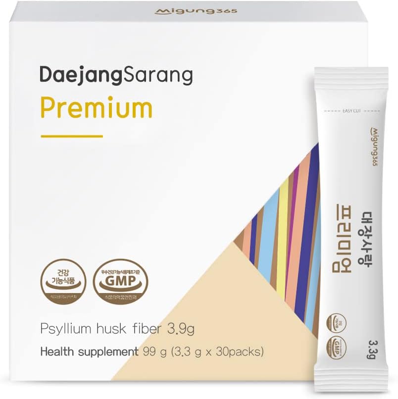 Daejang Sarang (Premium, 30 Sticks) - Psyllium Husk Diett Fiber Supplement for Digestiv helse og lindring relief. Plantebaserte naturlige ingredienser, Gentle Formula 4,960mg.
