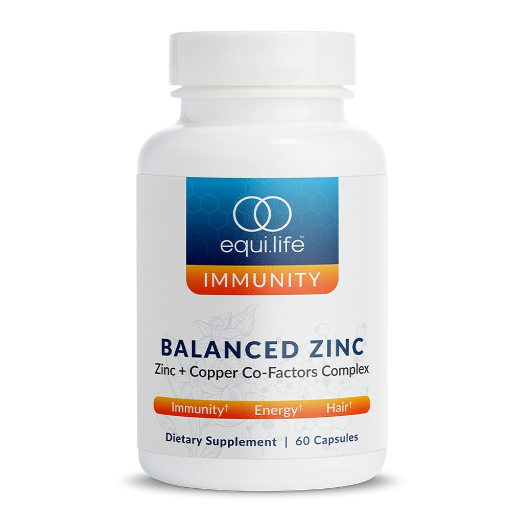 Equilife Balanced Sink, 15 mg sink & kobber co-faktor kompleks kosttilskudd med vitamin C & vitamin B6 for daglig immunitet og velvære støtte, glutenfri, vegansk, ikke GMO, 60 kapsler