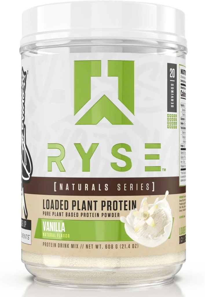 RYSE lastet planteprotein - Vanilla - 20 g naturlig vegansk plantebasert protein pulver fra pea, Chickpea & Barley Rice - ingen kunstige farger, flavors eller søtningsmidler - 20 serveringer