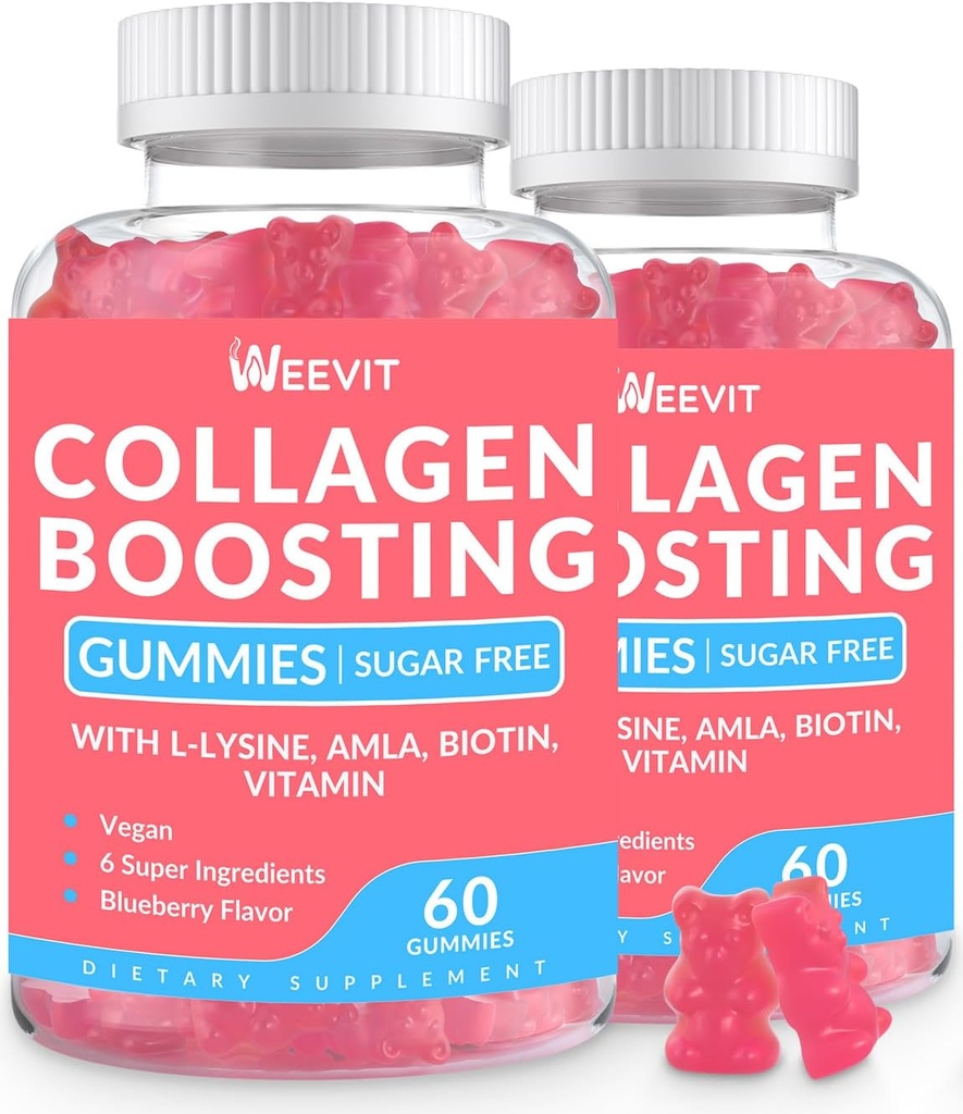 Samlaget Økning Gummier, Vegan kollagen Gummier for kvinner med L-Lysine, Amla, Biotin, Vitamin C, A, E, kollagen Booster Gummier Supplement for hår hud negler