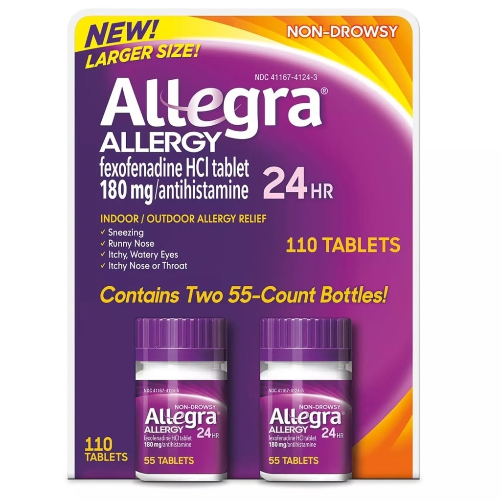 Allegra 24-timers innendørs og utendørs allergi relief 180 mg 55 tabletter, pakke med 2 (110 ct.)