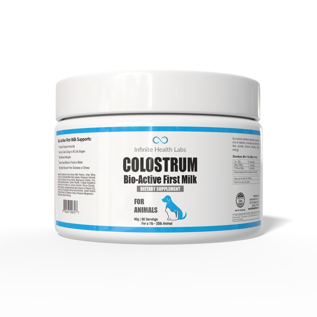 Bio-Active Bovine Colossrum for hunder, katter, valper, katter og kjæledyr - Daglig Colossrum Powder Supplement 40g (80 Serveringer)