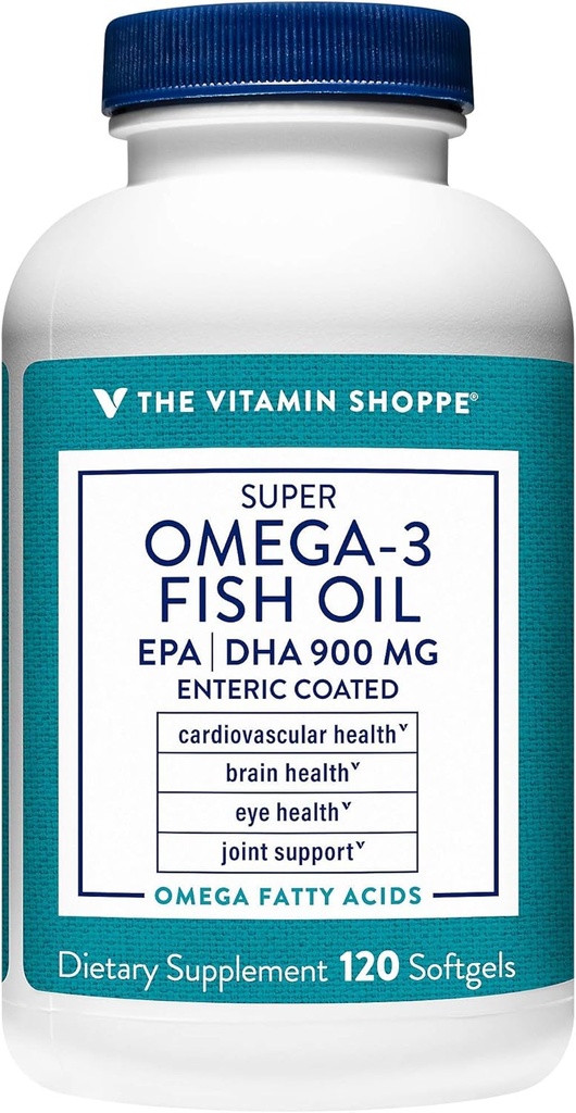 Vitamin Shoppe Omega 3 Fish Oil 1290mg, EPA 735mg & DHA 165mg, renhet forsikret, molekylær destillert til å støtte kardiovaskulære, ledd og hjerne helse (120 Softgels)