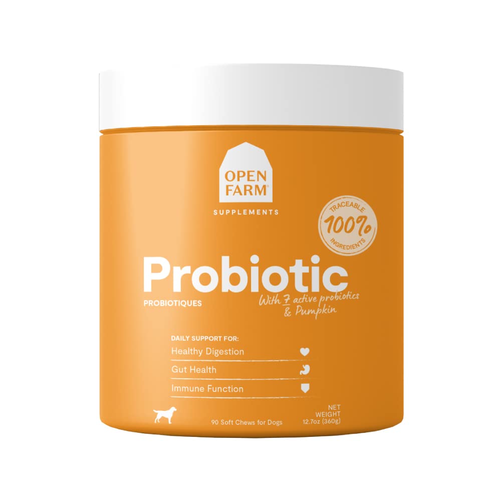 Open Farm Probiotic Chews, Hunde Supplement, Hundevitaminer, støtter normal flora og Bowel bevegelse ved hjelp av sporbare og Vet-anbefalte ingredienser, 12,7 oz, 90 greve