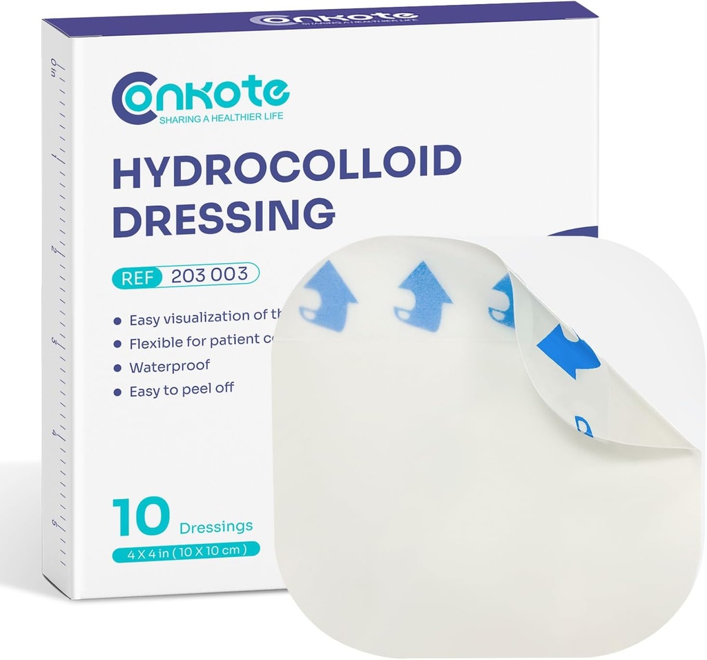 Conkote Hydrocolloid sår dressing 4 \"x 4\", sterile tynn klesmerker, boks med 10 kjoler