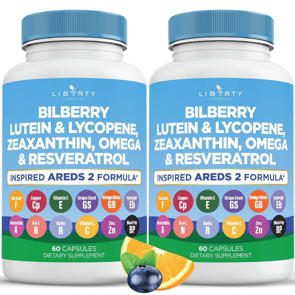 Øye Helse Vitaminer med Bilbær, Lutein & Zeaxanthin, Lycopen, Resveratrol, Grapefrøekstrakt, Flaksfrø Astaxanthin-AREDS 2-120 Kapsler