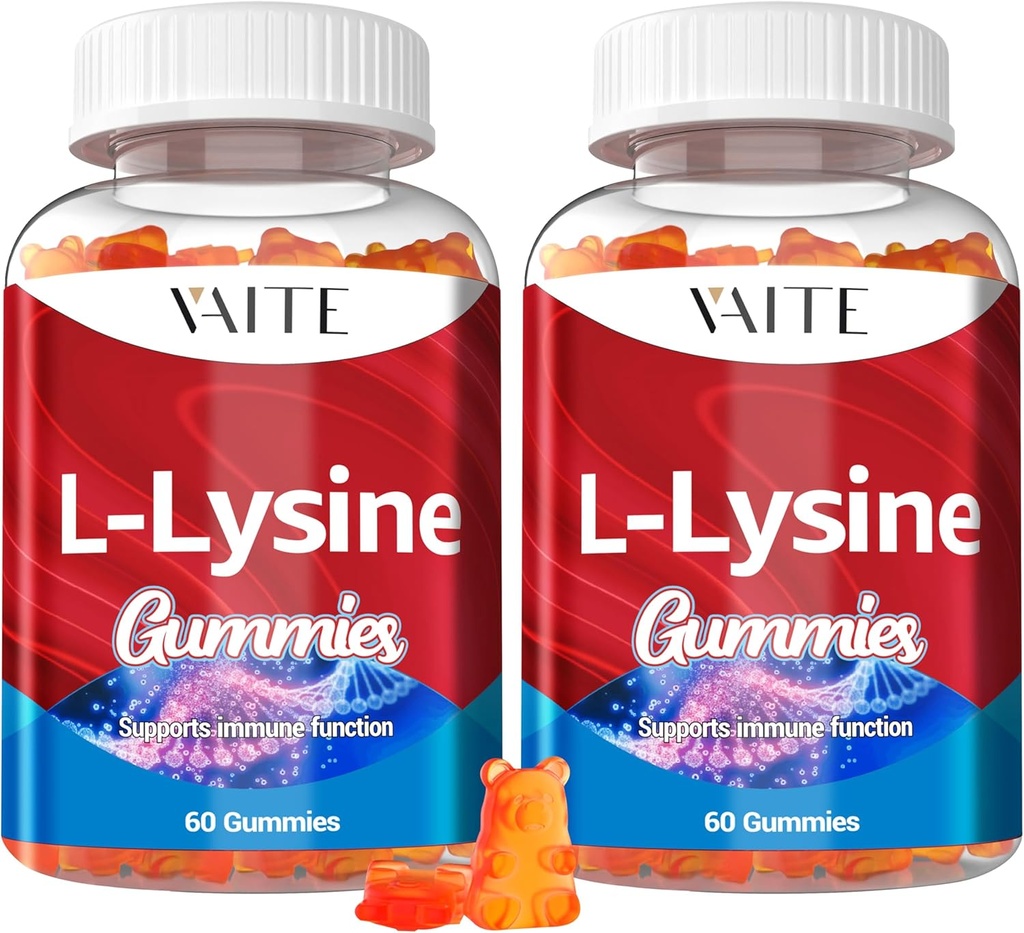 L-Lysine 1000mg Gummies - Støtter hud, leppe, vegansk, glutenfri, 60 Chewable lysin for voksne, vitaminer veve helse og immunsystem, Aminosyre vitamin Supplement og komplekse kosttilskudd (2 Pack)