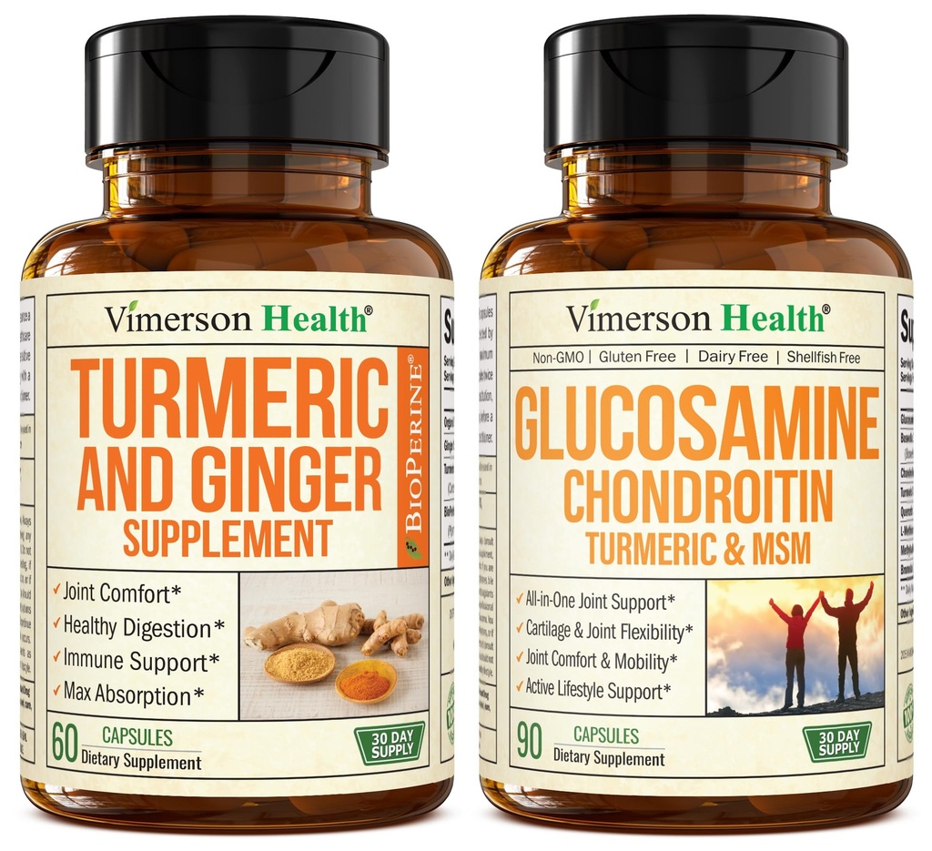Turmerisk Supplement og Ginger Root Joint Support Supplement & Glukosamine Chondroitin MSM og Turmeric Supplement