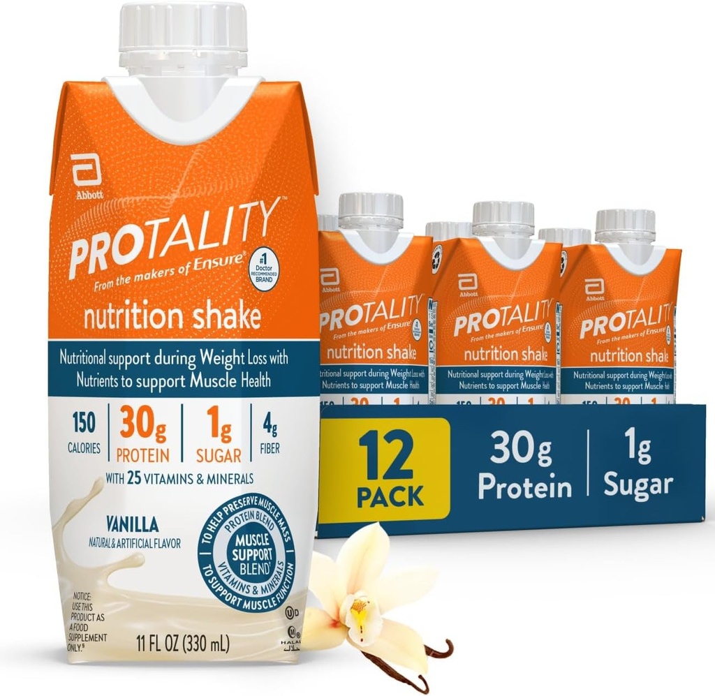 Vanilla Ernæringshake | 30g Protein, 1g Sukker | Ernæringsstøtte for muskel helse under vekttap | 12 Pack