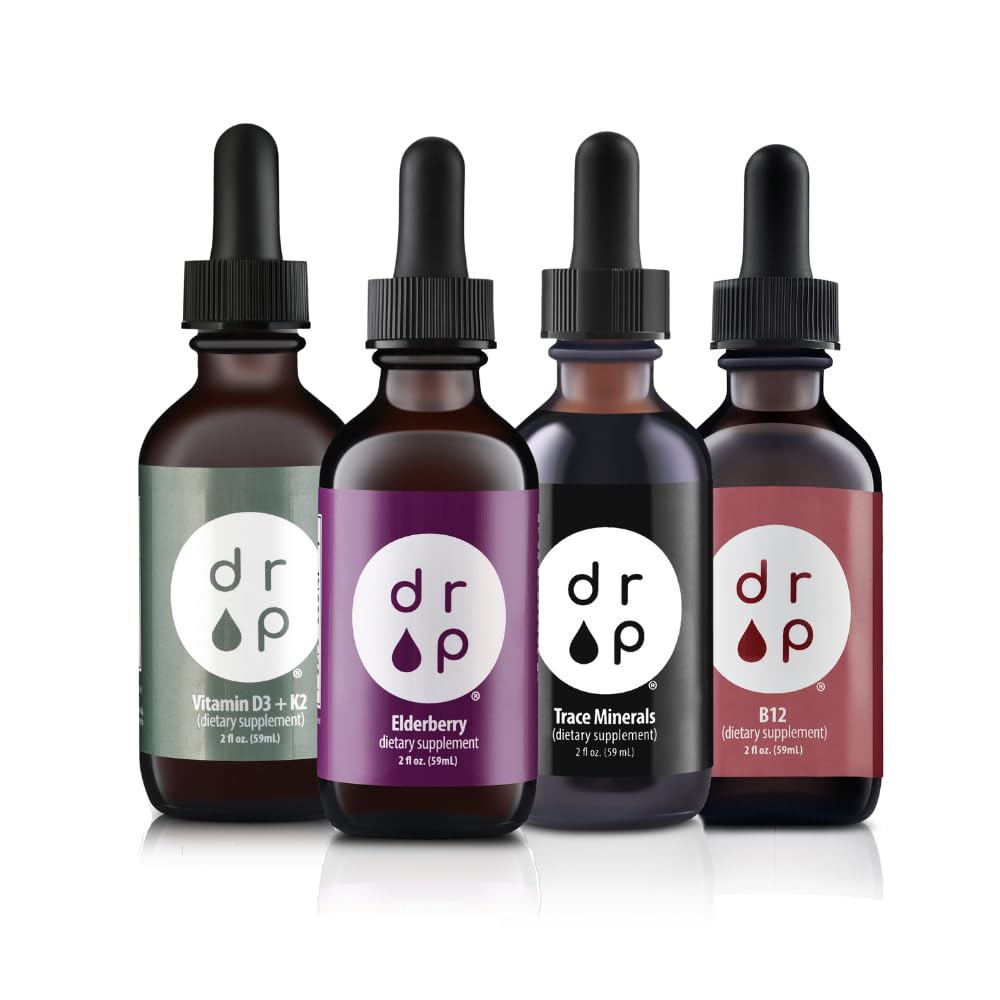 Drop Kosttilskudd økologiske spormineraler, eldrebær, vitamin B12 og vitamin D3 + K2 Drops Bundle