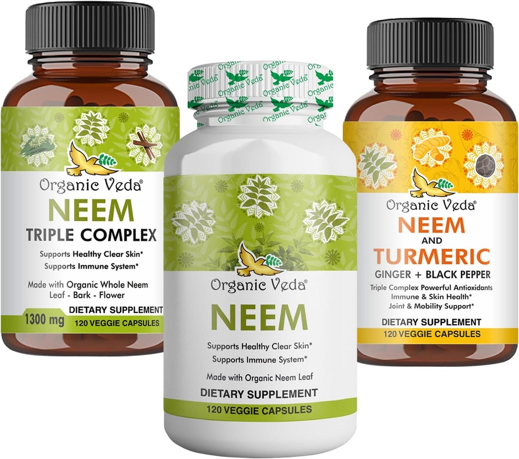 Premium Neem og gurkemeie Supplement Bundle – 2-i-1 Capsule Formula for hudhelse, immun- og rensestøtte