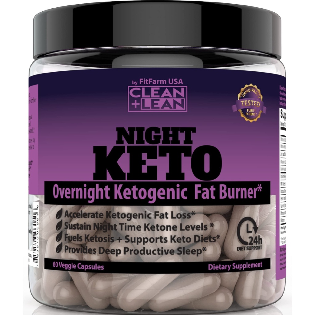 Ren + Lean Night Keto: Først noensinne Overnatting Ketogen fettforbrenner og søvnhjelp | BHB Ketoner + MCT oljeekstrakt + vitaminer & mineraler | 24 HR diett søvn stor tap vekt | Alle naturlige og GF | 60 Caps
