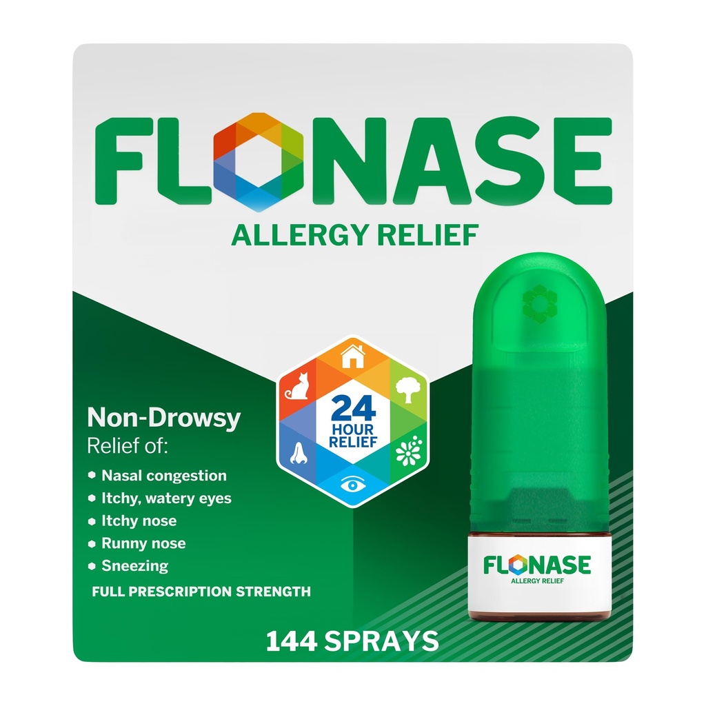 Flonase Allergi Relief Nasal Spray, 24 timers ikke-dømpende Allergi medisin, Metered Nasal Spray - 144 Sprøyter-fall og sesongmessig Allergi Relief