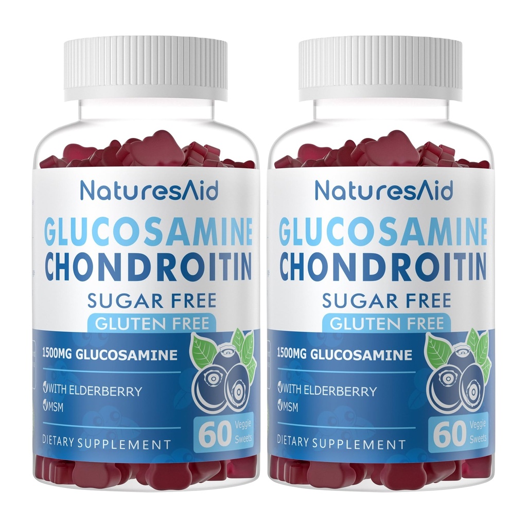 Glucosamine Chondroitin Gummies med MSM & Elderberry Extra Styrke - Felles støtte, Antioksidant immun støtte Supplement for voksne, menn og kvinner.(2 Pack)
