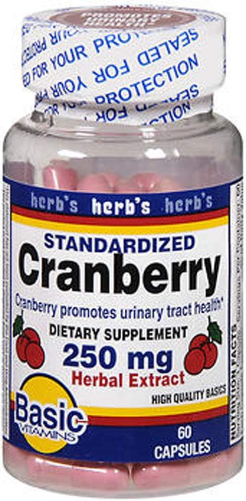 Basic vitaminer Cranberry 250 mg Herbal Extract Kapsler - 60 ct, Pakke med 2
