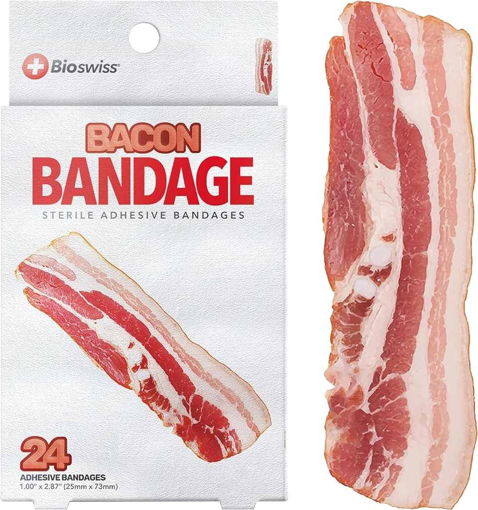 BioSwiss Kids Bandages, Bacon Formet Selvklebende Bandage Set, Latex Gratis, Sterile sår omsorg, 24 greve