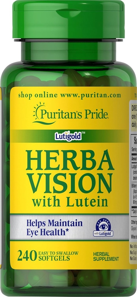 Puritans Pride Herbavision med Lutein, Zeaxanthin, Bilbær Softgels, 240 greve