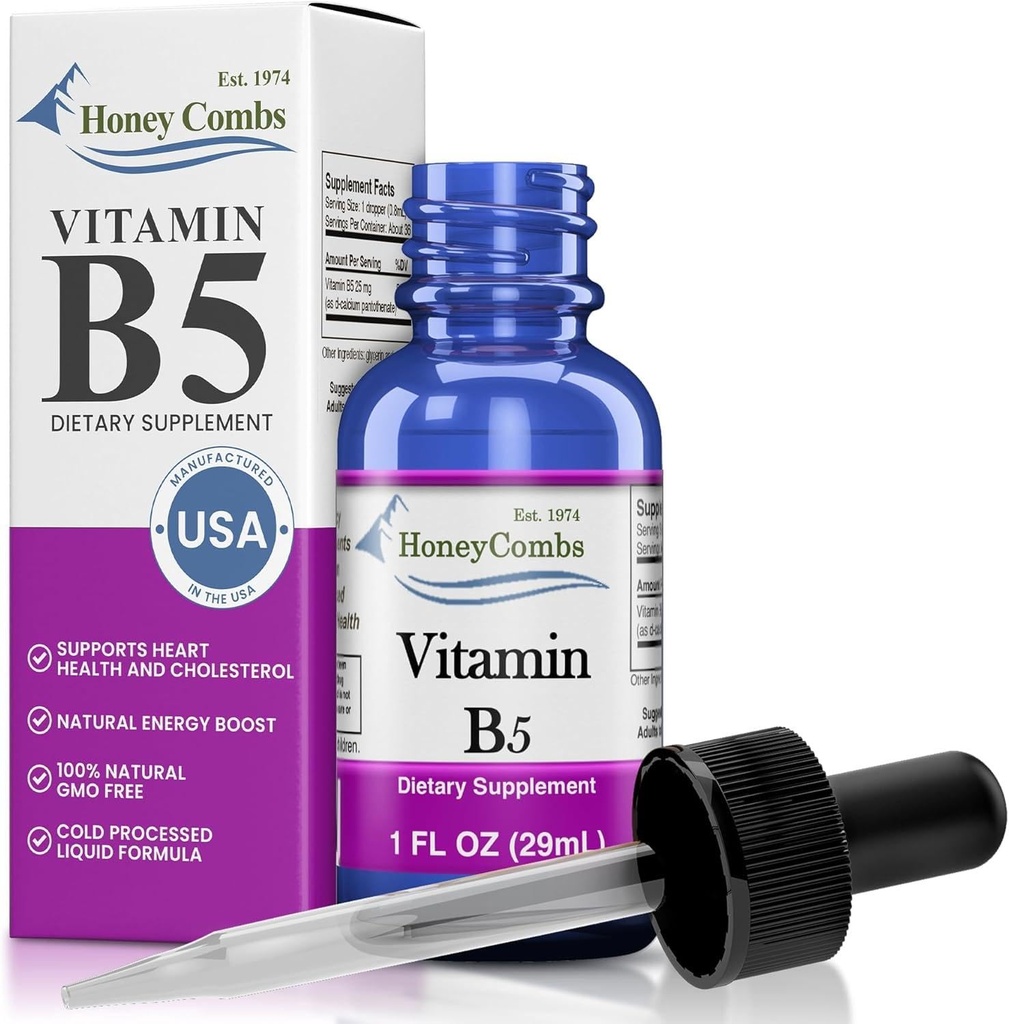Vitamin B5 Pantothenic Acid flytende dråper - laget i USA - 500% DV per servering - 36 serveringer per container - God for menn, kvinner, barn - Vegan flytende vitaminer - bulk størrelser også tilgjengelig