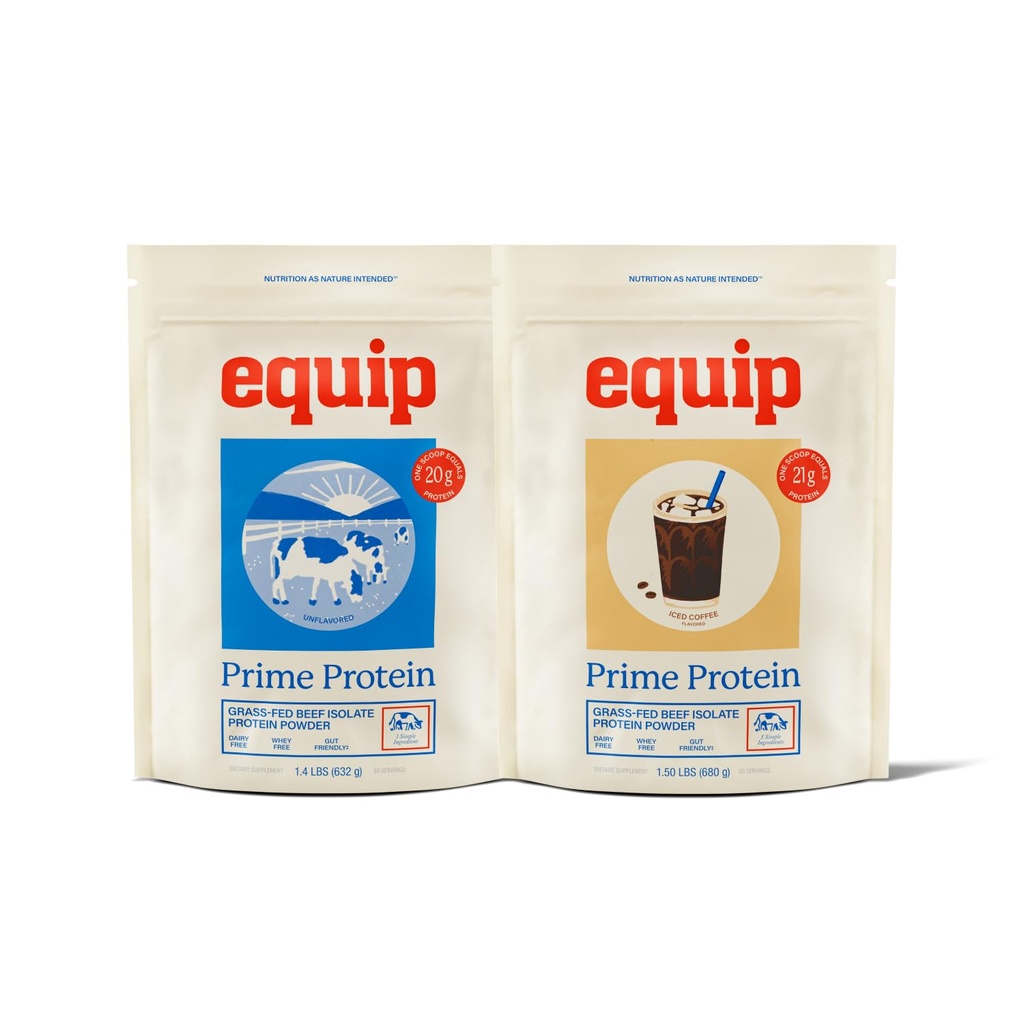 Equip Foods Prime Protein Powder Unflavored & Prime Protein Powder Iced Kaffe