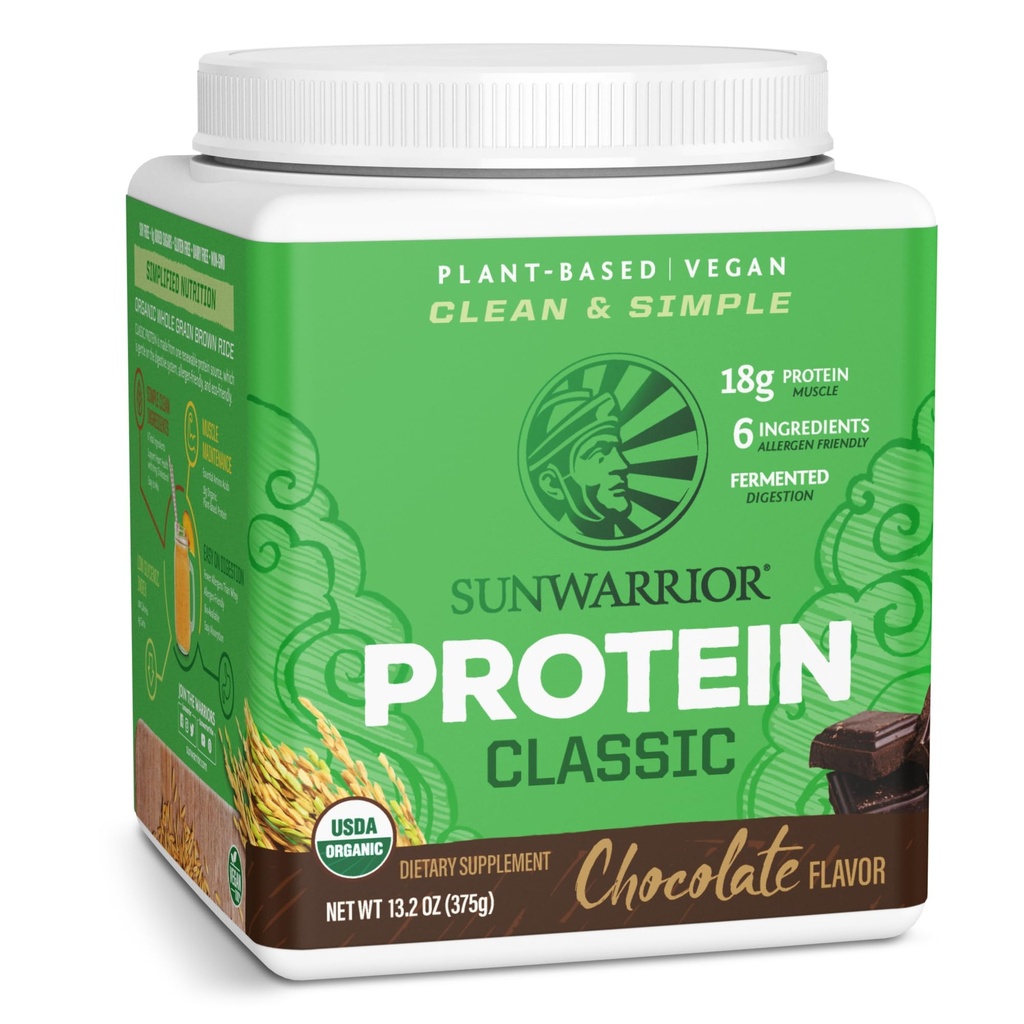 Brun Rice Protein pulver med Bcaa og Aminosyrer Rå Rice Protein Shake Glutenfri Lavkarbohydrat Dairy Gratis | Plant Basert Klassisk Sprouted Brown Rice Protein pulver Sjokolade 375g ved Sunwarrior