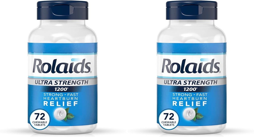 Rolaids Ultra Styrke Antacid Chewable Tabletter, Mint, 72-talls (pakke med 2)