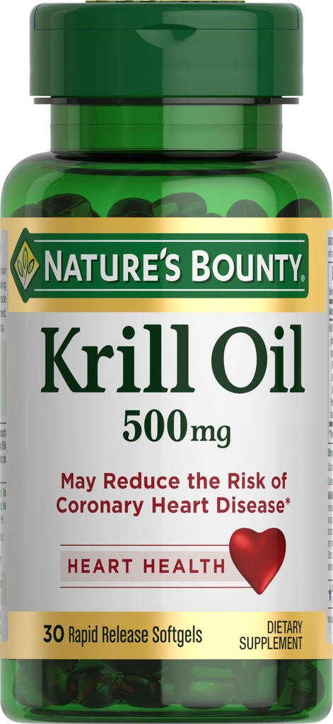 Naturens Bounty krill olje, hjertehelse, kosttilskudd, 500 mg, Rapid Release Softgels, 30 count