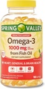 Spring Valley Omega-3 1000 mg fra fiskeolje, hjerte, hjerne helse, sitron,180 softgels
