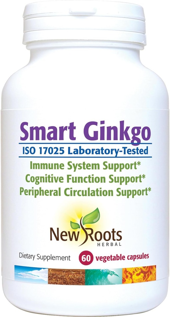 NYE ROOTS HERBAL Smart Ginkgo Supplement, 60 Grønnsaker Kapsler, immunsystem og kognitiv støtte