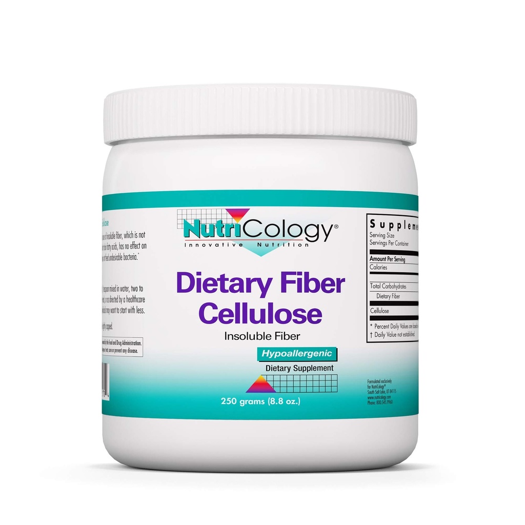 Nutriologi Diett Fiber pulver - 2000 mg Uoppløselig Fiber Supplement, Mikrokarmellose Cellulose pulver, pulverisert cellulose, ikke-fermentabel, Hypoallergenic - 8,8 Oz