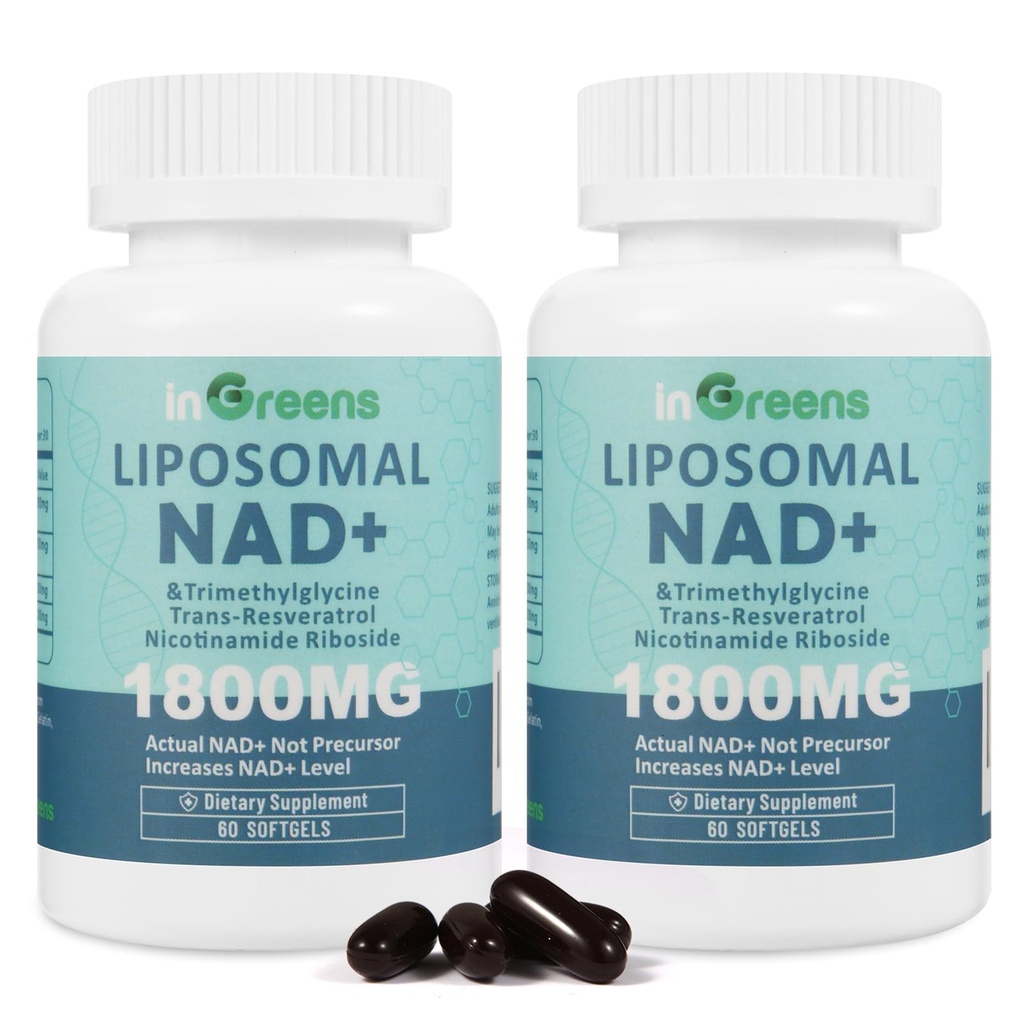 Liposomal NAD+ Tilskudd 1800 mg med Nikotinamid Riboside, Trans Resveratrol, Trimetylglycine, Erstatninger NMN, Økt NAD+, Aging Defense,Cellular Energy, 120 Softgels