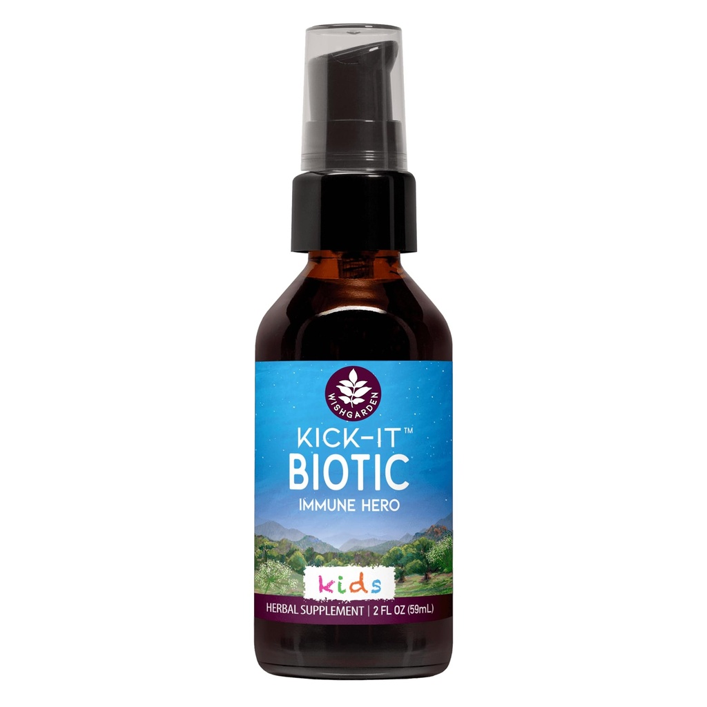 ØnskeGarden Herbs Kick-It Biotisk Immun Hero for barn - Plantebasert Herbal Biotic Formula med Usnea Lichinacea, støtter sunn immun- og åndedrettssystemfunksjon, Immun Booster, 2oz