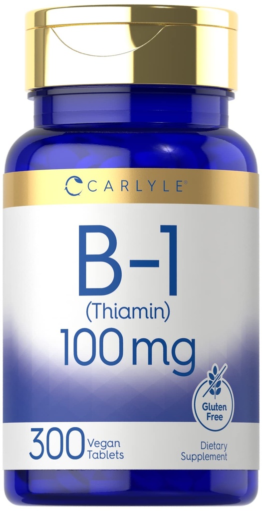 Carlyle B1 vitamin 100 mg | 300 tabletter | Supplement for kvinner og menn | som Thiamin HCl | Vegan, ikke-GMO & Glutenfri