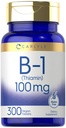 Carlyle B1 vitamin 100 mg | 300 tabletter | Supplement for kvinner og menn | som Thiamin HCl | Vegan, ikke-GMO & Glutenfri