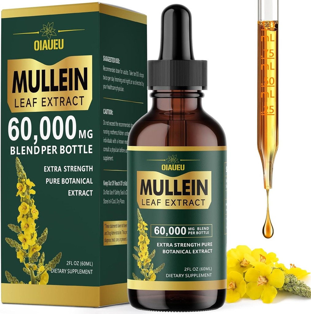 Organic Mullein Drops for Lungs, Mullein Leaf Tinktur Support Lung Cleanse, Naturlig Supplement flytende ekstrakt for Lung Detox og pustende helse, Vegan, 2 fl oz