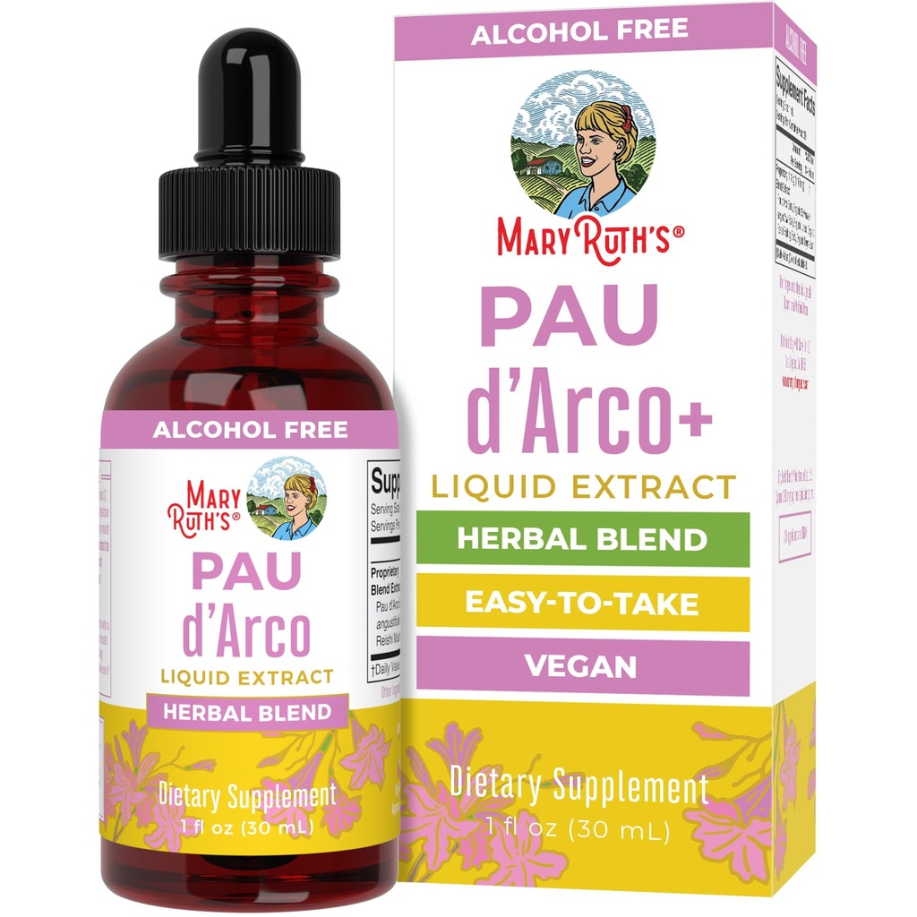 MaryRuth Organics PAU D'Arco Herbal Blande | Reishi Mushroom | Echinacea Angustifolia Root | Usnea Lichen | Thime Leaf | Vegan | Ikke-GMO Prosjekt verifisert | Glutenfri | 30 Services | 1 Fl Oz